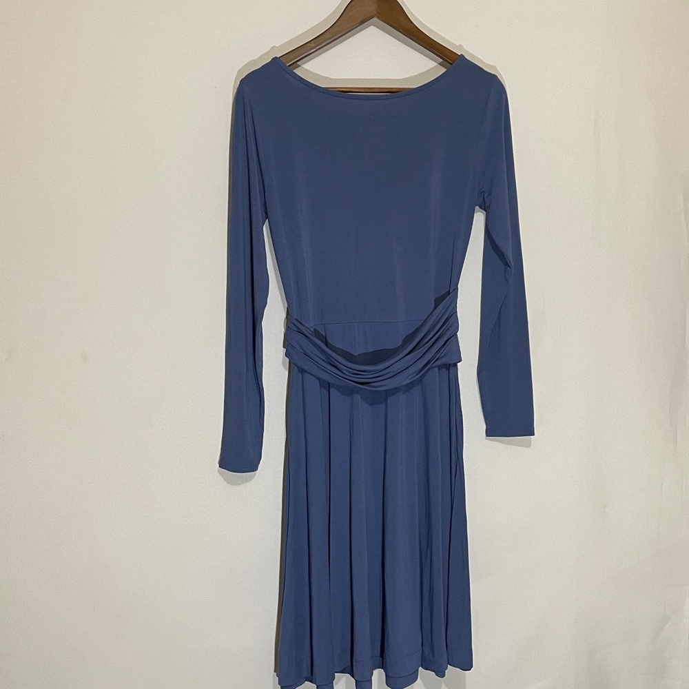 Betabrand Slate Blue Long-Sleeve Draped Waist Dress Sz Small - Picture 6 of 6